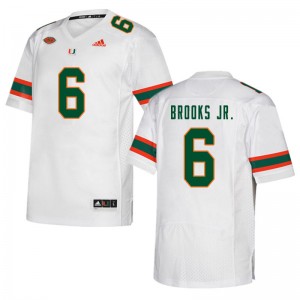 Men Sam Brooks Jr. White Hurricanes College Football #6 Jersey 889670-943