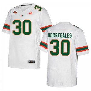Men Andres Borregales White Hurricanes College Football #30 Jersey 480011-739