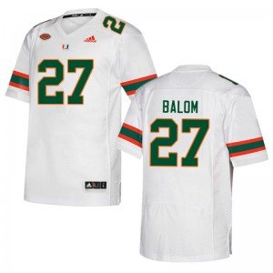 Men Brian Balom White Miami Hurricanes College Football #27 Jersey 565595-822