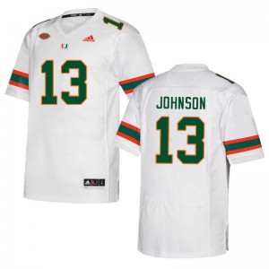 Men Deandre Johnson White University of Miami College Football #13 Jersey 131655-632