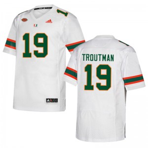 Men Deshawn Troutman White University of Miami College Football #19 Jersey 378965-392