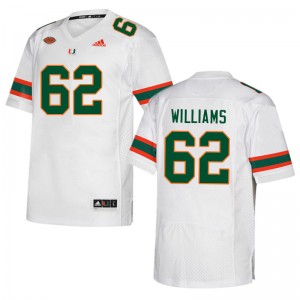 Men Jarrid Williams White Hurricanes College Football #62 Jersey 830540-255