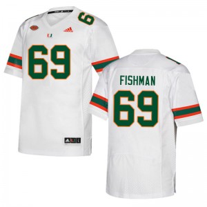 Men Sam Fishman White Hurricanes College Football #69 Jersey 396514-898