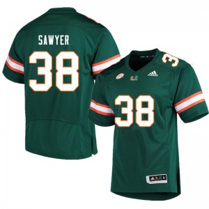 Men Shane Sawyer Green Hurricanes College Football #38 Jersey 944340-755