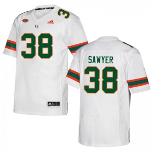 Men Shane Sawyer White University of Miami College Football #38 Jersey 914472-290