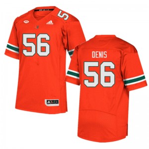 Men Jonathan Denis Orange Hurricanes College Football #56 Jersey 449770-908