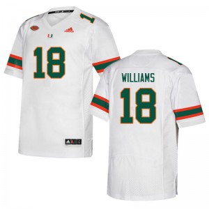Men Markeith Williams White University of Miami College Football #18 Jersey 117896-583