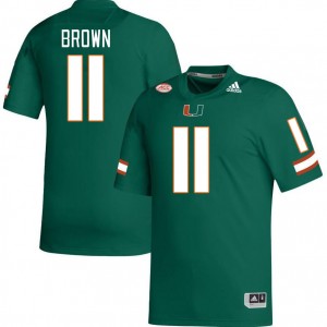 Men Jacurri Brown Green Hurricanes College Football #11 Jersey 309599-203