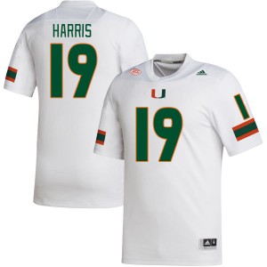 Men Jaden Harris White University of Miami College Football #19 Jersey 796923-439
