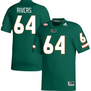 Men Jalen Rivers Green Hurricanes College Football #64 Jersey 994666-606