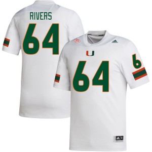 Men Jalen Rivers White Hurricanes College Football #64 Jersey 423525-591