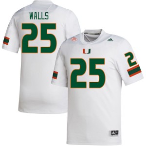 Men Jefferson Walls White Hurricanes College Football #25 Jersey 685556-925