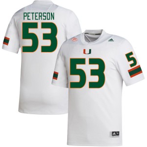 Men Lucas Peterson White University of Miami College Football #53 Jersey 951341-769