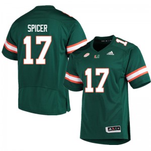 Men Jack Spicer Green University of Miami Adidas Football #17 Jersey 917952-458