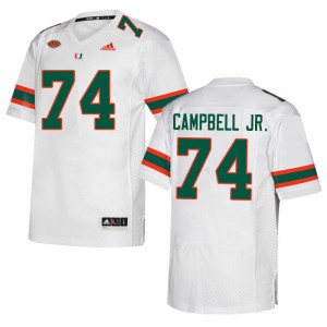 Men John Campbell Jr. White Miami Hurricanes Adidas Football #74 Jersey 103952-765