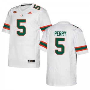 Men N'Kosi Perry White University of Miami Adidas Football #5 Jersey 843673-508