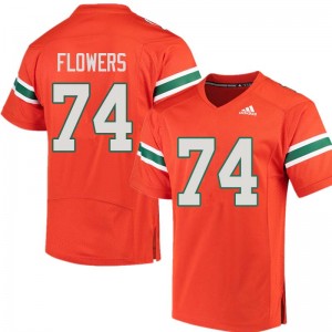 Men Ereck Flowers Orange Hurricanes Adidas Football #74 Jersey 356067-470
