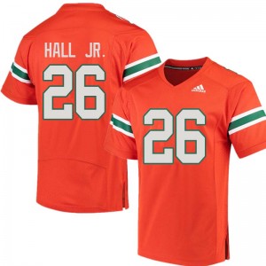 Men Gurvan Hall Jr. Orange University of Miami Adidas Football #26 Jersey 138778-483