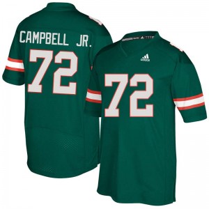 Men John Campbell Jr. Green Miami Hurricanes Adidas Football #72 Jersey 250010-809