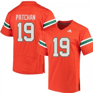 Men Scott Patchan Orange University of Miami Adidas Football #19 Jersey 426580-475