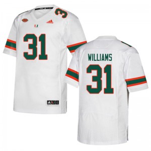 Men Avantae Williams White Hurricanes College Football #31 Jersey 630627-256