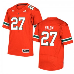 Men Brian Balom Orange Miami Hurricanes College Football #27 Jersey 373917-365