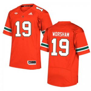 Men Dazalin Worsham Orange Hurricanes College Football #19 Jersey 986614-936