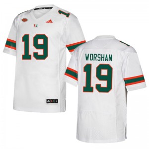 Men Dazalin Worsham White University of Miami College Football #19 Jersey 124871-487