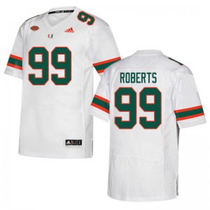 Men Elijah Roberts White Hurricanes College Football #99 Jersey 670589-154