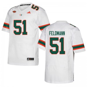 Men Graden Feldmann White University of Miami College Football #51 Jersey 446420-289