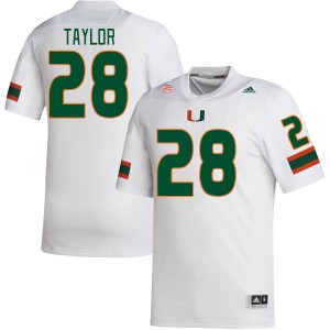 Men Isaiah Taylor White Hurricanes College Football #28 Jersey 253072-787