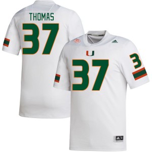 Men Isaiah Thomas White University of Miami College Football #37 Jersey 329667-543