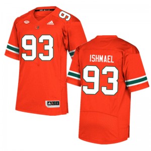 Men Jabari Ishmael Orange Hurricanes College Football #93 Jersey 751121-125