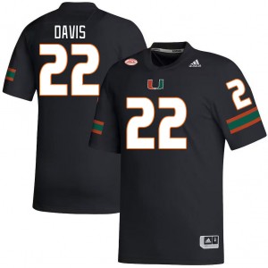 Men Jaden Davis Black University of Miami College Football #22 Jersey 957257-139