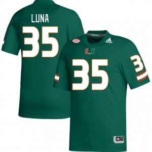 Men Kolby Luna Green Hurricanes College Football #35 Jersey 541760-962