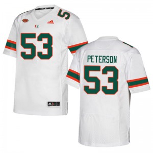 Men Lucas Peterson White University of Miami College Football #53 Jersey 561911-438