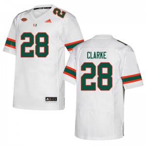 Men Marcus Clarke White University of Miami College Football #28 Jersey 371199-575