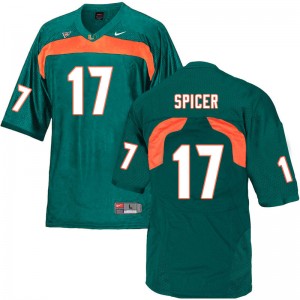 Men Jack Spicer Green Hurricanes College Football #17 Jersey 325941-863