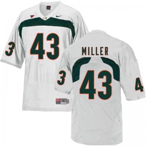 Men Brian Miller White University of Miami College Football #43 Jersey 242312-187