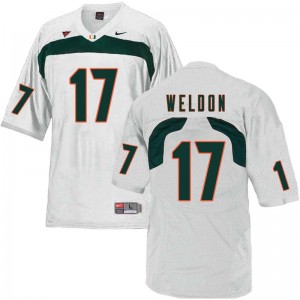 Men Cade Weldon White Hurricanes College Football #17 Jersey 461178-122