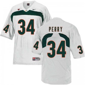 Men Charles Perry White Miami Hurricanes College Football #34 Jersey 385749-495