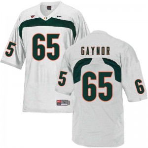 Men Corey Gaynor White Hurricanes College Football #65 Jersey 543356-492
