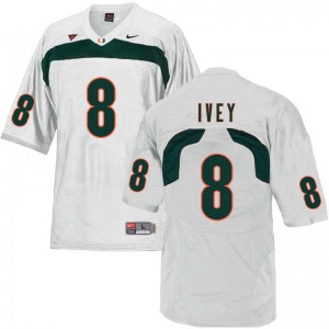 Men DJ Ivey White Miami College Football #8 Jersey 994009-504