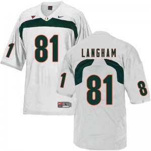 Men Darrell Langham White Hurricanes College Football #81 Jersey 205989-589