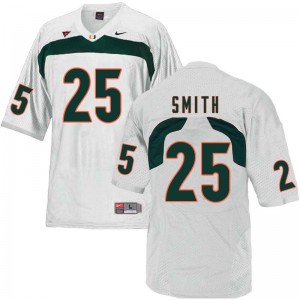 Men Derrick Smith White Hurricanes College Football #25 Jersey 799908-198