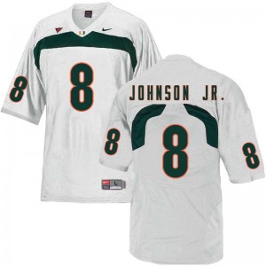 Men Duke Johnson Jr. White Miami College Football #8 Jersey 440963-565