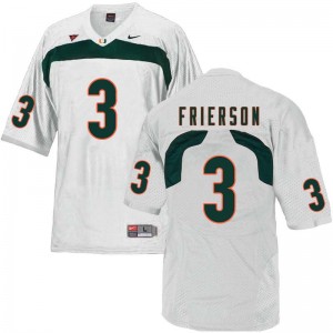 Men Gilbert Frierson White Hurricanes College Football #3 Jersey 741236-575
