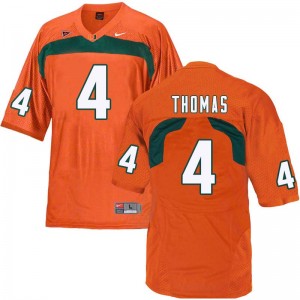 Men Jeff Thomas Orange Hurricanes College Football #4 Jersey 141692-846