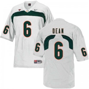 Men Jhavonte Dean White University of Miami College Football #6 Jersey 277439-387
