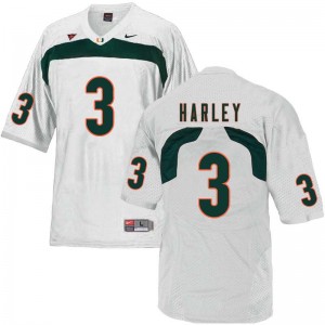 Men Mike Harley White Hurricanes College Football #3 Jersey 715683-617